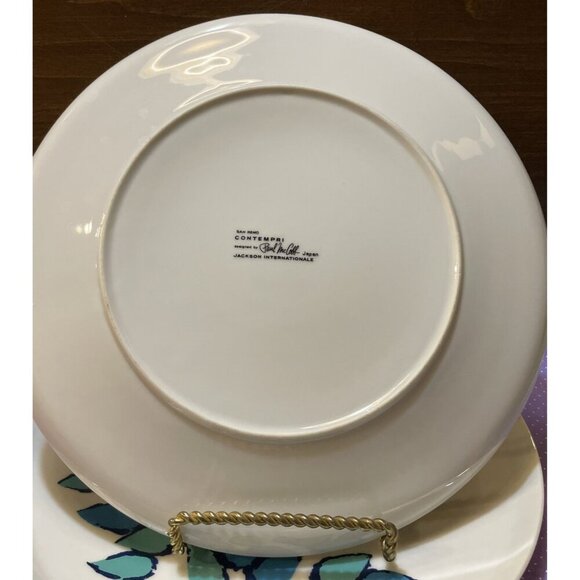 Paul McCobb San Remo Contempri  Dinner Plates Blue Leaves Japan MCM Set Of 2 - Picture 2 of 4